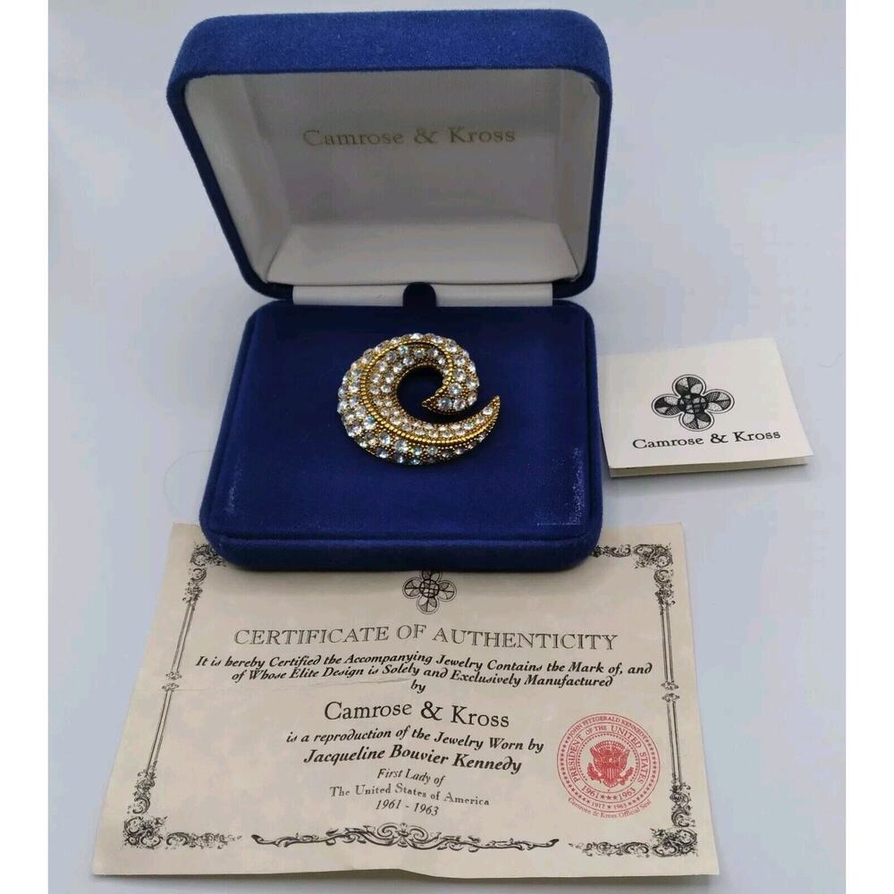 JBK Brooch Camerose & Kross Layered Multi Crystals Swirl Original Box Goldtone